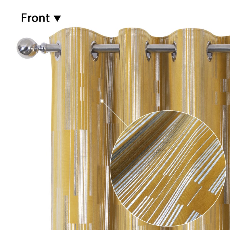 always4u Yellow Soft Velvet Curtains for Living Room Bedroom Luxury Foil Print Grommet Curtains 108 Inches Long Silver Foil Print Window Treatments Set of 2 - Image 2